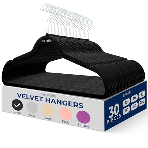 Image of SereneLife Velvet Hangers - 30 Pack, Slim & Space Saving for Closets