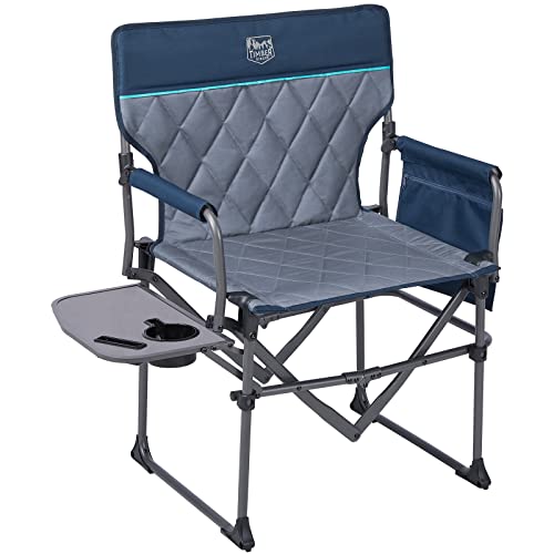 Timber Ridge Heavy Duty Camping Chair With Compact Size, Portable Directors Chair With Side Table And Pocket For Camping, Lawn, Sports And Fishing, Supports Up To 350Lbs, Blue #TOP16