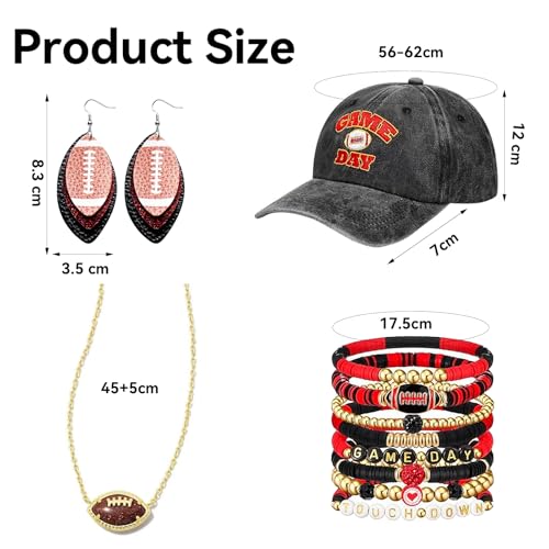 11PCS Football Game Day Accessories for Women Set, Embroidered Football Hat Football Necklace Beaded Stretch Bracelets and Earrings for Women,Football Mom Jewelry Gifts Accessories2