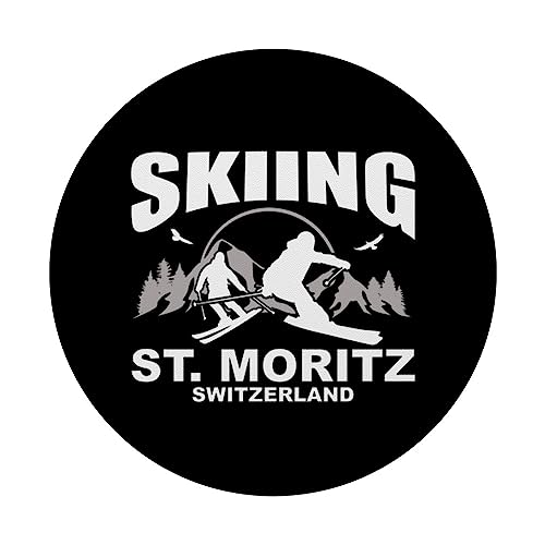 Freeride Skiing St. Moritz Switzerland PopSockets Swappable PopGrip, Black - Image 3