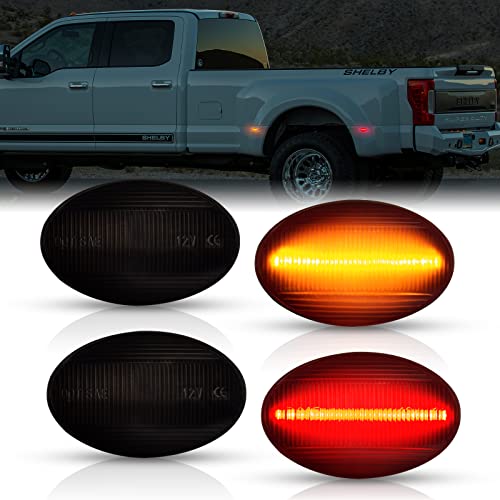 Popmotorz 4Pcs Led Fender Side Marker Light Rear Bed Side Marker Lamp Assembly Compatible For Ford F350 F450 F550 Super Duty1999-2010 Front/Rear Double Wheel Led Side Marker Lamp Assembly Smoked Lens #TOP5