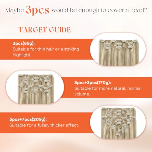 Image of Sunny Hair Clip in Hair Extensions Real Human Hair Blonde Highlight 14inch | Remy Hair for Women Golden Blonde Highlights Light Blonde Everyday Hair Volume for Work & Special Occasions 85g