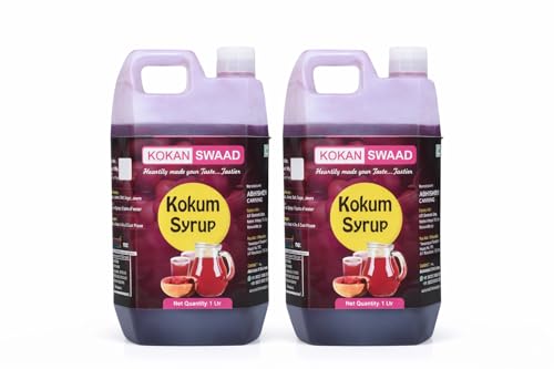 Image of KOKANSWAAD Natural Kokum Syrup 1L - Refreshing Drink | Cooling Herbal Juice with Jeera & Garcinia Indica | Immunity Booster | Natural Tangy & Healthy Beverage | Digestive, Cooling & Tasty Sharbat | No Preservatives | New Combo (Pack of 2)