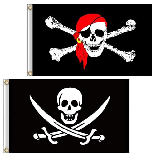 Isuraul Piratenflagge 2 Stück Totenkopf Roter Schal