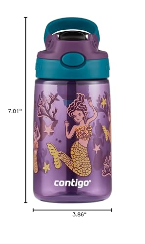 Image of Contigo Kids Straw Water Bottle with AUTOSPOUT Lid, 14oz, Purple Mermaid