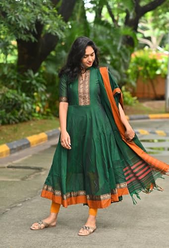 Image of GoSriKi Women's Rayon Viscose Solid Anarkali Kurta with Dupatta
