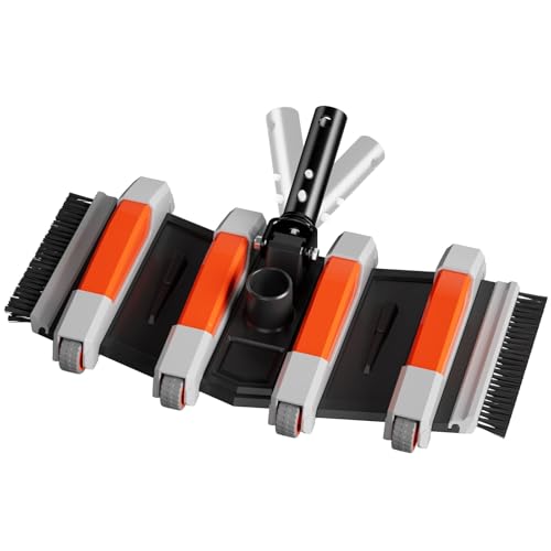 TidyMister Heavy Duty Pool Vacuum Head with Swivel Handle,Side Brush & Wheels for Vinyl Liner Professional Weighted Swimming Pool Vac Cleaner Heads for Inground & Above Ground Pool - Orange