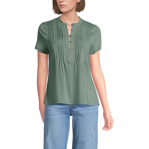 Image of Lands' End Women's Short Sleeve Lightweight Jersey Button Pintuck Top