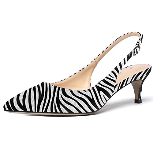 MODENCOCO Women's Slingback Party Patent Fashion Buckle Pointed Toe Kitten Low Heel Pumps Dress Shoes 2 Inch