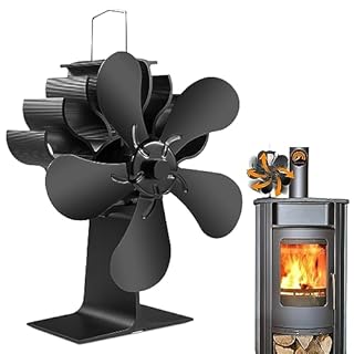 PYBBO Wood Stove Fan 5 Blades, Heat Powered Fireplace Fans for Log Burner Stove, Non Electric Silent Motors Operation Circulating Warm Air Fan with Magnetic Thermometer