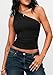 PRETTYGARDEN Womens Sleeveless One Shoulder Tank Top Ruched Slim Fit Shirts Basic Crop Y2k Tops 2026 Spring Fashion Clothing (Black,Medium)