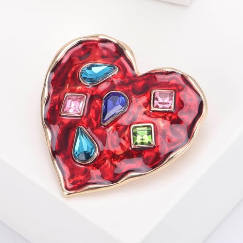 Image of Fashionable Rhinestone Enamel Love Brooch for Women Heart Brooch Dress Suit Pin Accessories Valentine's Day Gift