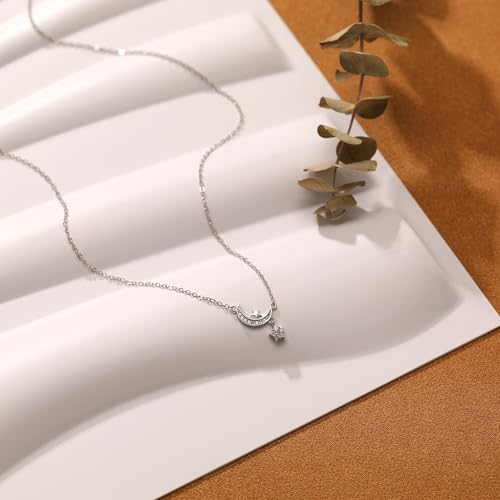 Moon and Star Necklaces for Women Dainty 925 Sterling Silver Moon Pendant Chain 14K Gold Plated Cute Star CZ Charm Necklace Jewish Birthday Wedding Christmas Halloween Gifts Jewelry for Her4