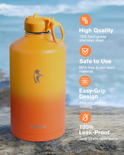 Image of Coolflask 128 oz Gallon Water Bottle Insulated with Straw & 3 Leakproof Lid
