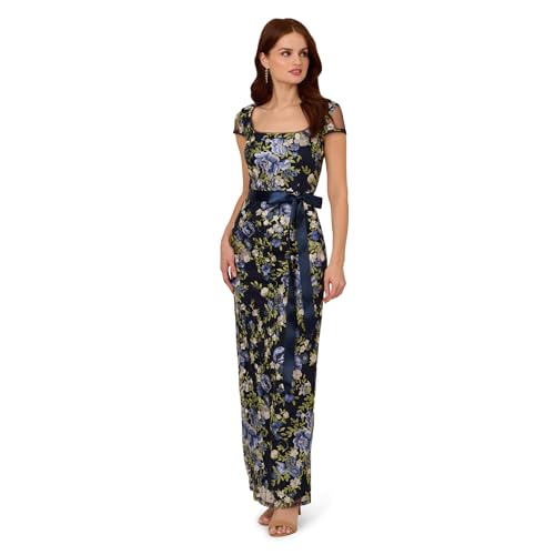 Image of Adrianna Papell Cascading Floral Embroidered Long Column Gown