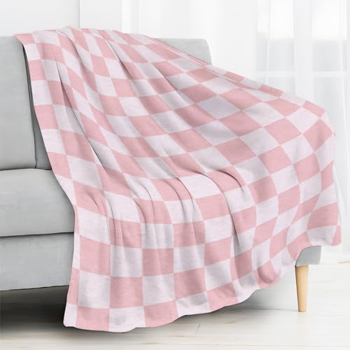 ANIOXCK Throw Blanket for Couch, 300GSM Warm Soft Cozy Flannel Blanket, Cute Blanket for All Seasons Bedroom Home Decor Gifts, Pink Cute Checkerboards 50x60 Inches - Image 2