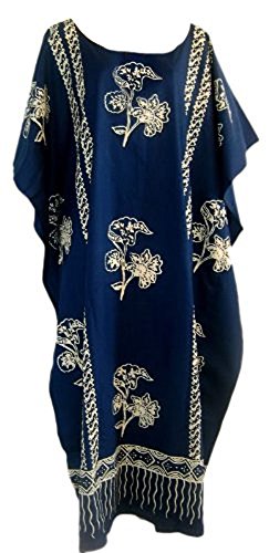 Vestido caftán de algodón ideal para días de playa y relax en verano azul talla única