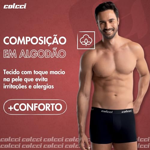 COLCCI Kit 2 Cueca Boxer Masculina Algodão Elástico Bordado Adulto, 1 Branco - 1 Preto, GG