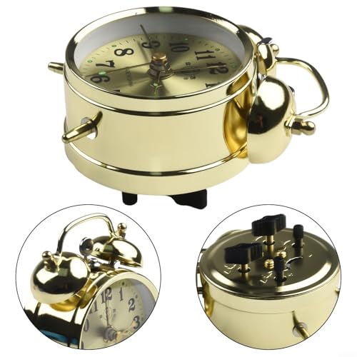 Filteilect Réveil mécanique à remontage classique en métal à double cloche rétro pour la maison, le bureau, la chambre à coucher, doré, 7 cm – vue 6