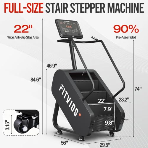 Image of Fitvids Stair Stepper Machine, Commercial Grade Stair Climber with 15 Resistance Levels, Continuous Stair Stepping Machine for Cardio and Lower Body Workouts, LED Screen, Exercise Machine for Home Gym