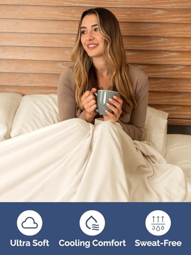 Image of Deep Twin XL Fitted Sheet - College Dorm Room Essentials - Off White | Easily Fits 18 inch to 24 inch Mattress, Wrinkle Resistant, Soft, Breathable & Comfy, Extra Deep Pockets Fitted Sheet