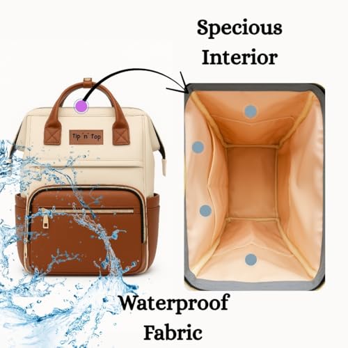 Image of Tip 'n' Top Baby Diaper Bag Backpack for Moms & Dads | Multi-Function Waterproof Baby Bag | Large Capacity with Insulated Pockets | Stylish Maternity Backpack for Travel & Daily Use (Brown and Cream)