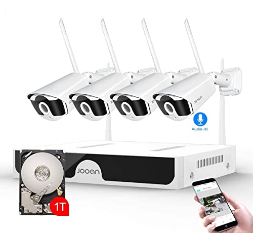 [Expandable 8CH, 2K,Audio] Wireless Security Cameras System Outdoor, 3.0MP 1296P H.265 One-Way Audio,Night Vision,Motion Detection,Remote Access,Metal Case- with 1TB Hard Drive