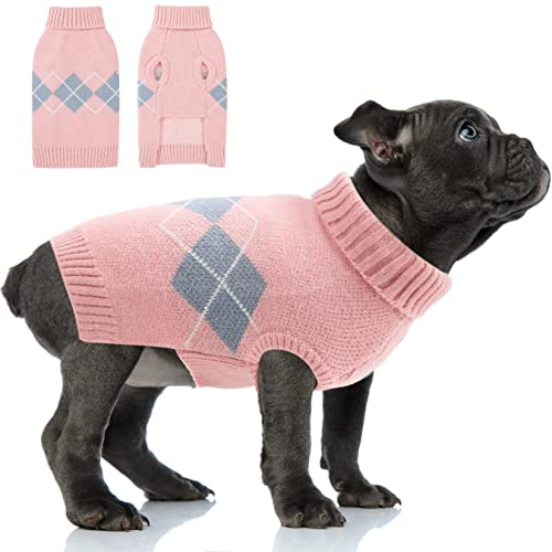 4-teiliges Hundepullover-Set Mit Leinenring | Warme Fleece-Westen Für Kleine Hunde & Katzen, Größe M (rot, Kariert)