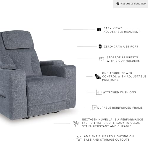 Image of Signature Design by Ashley RiverTest Contemporary Power Recliner with Adjustable Headrest, USB Ports and LED Lighting, Gray