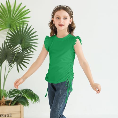 Girls Ruffle Short Sleeve Shirts Ruched Knot Side Tunic Blouse Fashion Summer Tee Tops for 5-12 Years2