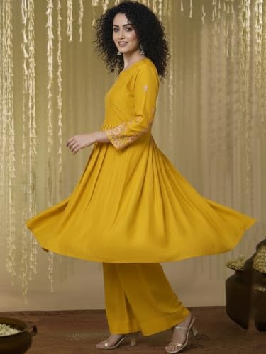 Image of Varanga Women Yellow Blossom Kurta Set