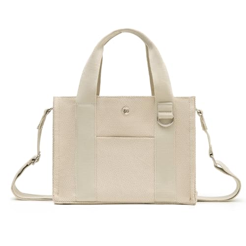 Large Canvas Tote Bag for Women With Pockets,Laptop Crossbody Purses Everything Everyday Bag Handbags for Work Beach Gym（White）