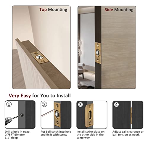 Image of JQK Closet Ball Catch Door Hardware, Stainless Steel Catch Adjustable with Strike Plate, Bronze 2 Pack, HBC100-YRB-P2
