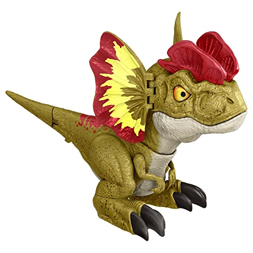Jurassic World Dominion Uncaged Rowdy Roars Dilophosaurus Dinosaurus actiefiguur, speelgoedgift met interactieve beweging en geluid Aanraakreactie