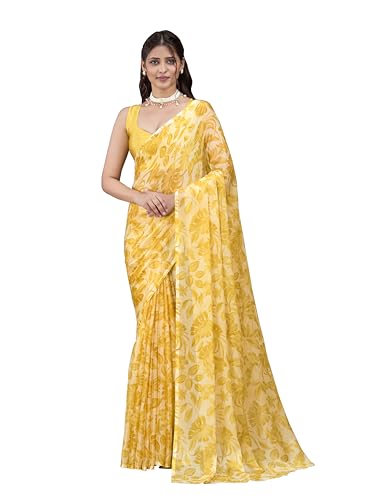 Image of Garden Vareli Nara Chiffon All-Over Floral Print Saree With Blouse Piece