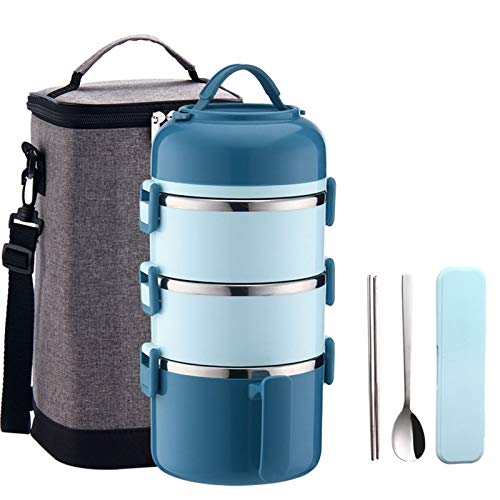 Edelstahl Wärmeisolierter Lebensmittelbehälter, Thermobehälter für Essen, Lunchbox Snackbox,Ideal für Schule, Picknicks, Reisen,Blau,3000ml Cover