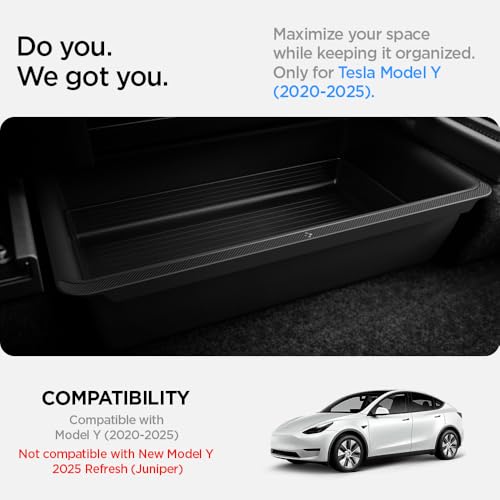 Spigen Tesla Model Y 2022-2021 Unter Sitz Aufbewahrungsbox Organizer, Verstecktes Fach für Model Y Zubehör - Carbon Edition