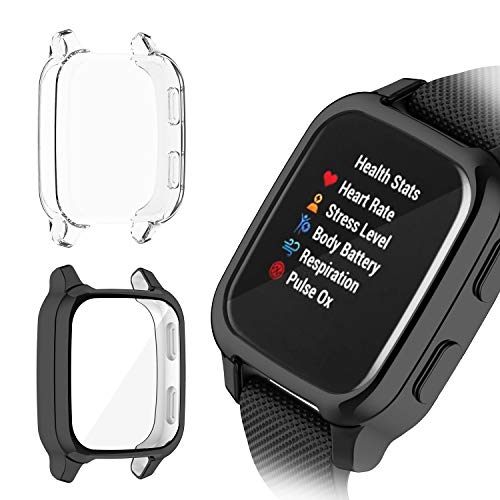 Braleto Coque Compatible avec Garmin Venu Sq, Boîtiers Étui de Protection en Anti-Rayures TPU HD pour Garmin Venu Sq (Transparent+Noir) Cover