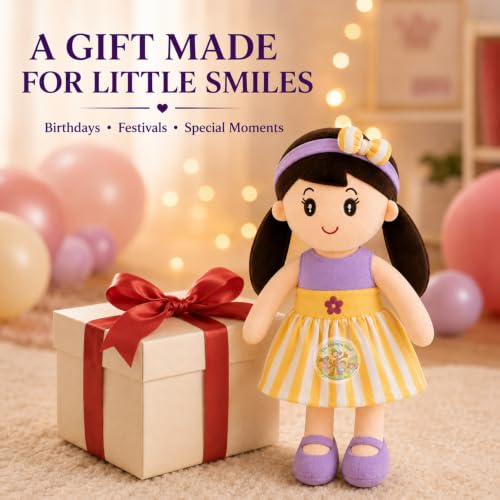 Image of Cute Doll 45 cm for Kids, Soft Plush Doll with Stylish Dress, Huggable Stuffed Toy for Girls and Boys, Birthday Gift, Room Decor, Pretend Play & Purple Soft Toy