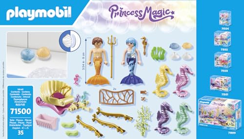 Playmobil 71500 Calèche avec sirènes et hippocampes Princess Magic Comprend Deux Personnages Une calèche des Coquillages Qui se fixent sur la Baignoire et des hippocampes Dès - vue 4