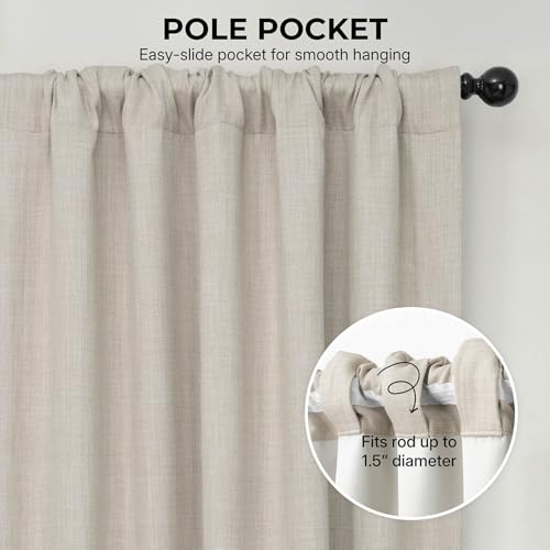 Image of HPD Half Price Drapes - Faux Linen Curtains for Living Room (2 Panels) - 50W X 96L - Textured Room Darkening Curtains for Bedroom 96 Inches Long - Drapes for Home Decor, Thatched Tan