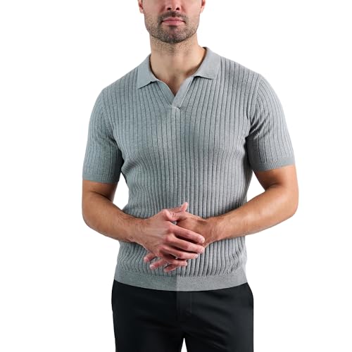 Haggar Mens Big and Tall Short Sleeve Polo V-Neck Sweater Heather Grey