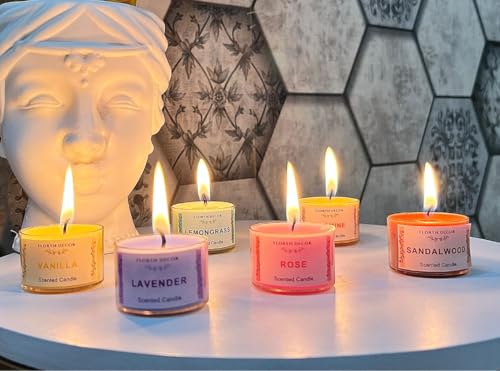 Image of Floryn Decor Small Scented Candles Gift Set for Home Decor | Non-Breakable and Reusable Jars | Perfect Return Gift | Fragrances - Lavender, Rose, Vanilla, Jasmine, Sandalwood, Lemongrass (6)