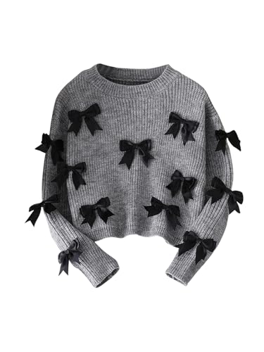 COZYEASE Girl's Bowknot Pullover Sweaters Crew Neck Long Sleeve Casual Y2k Knit Tops