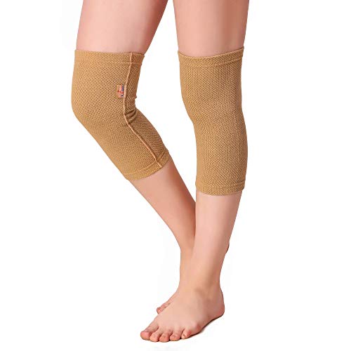 Image of ONYXNEO Knee Caps for Pain Relief, Women, Men - Soft, Breathable Fabric, Four Way Stretch, Sweat Absorption, Mild Compression, Support and Comfort Knee Sleeves Brace (Beige, Large)
