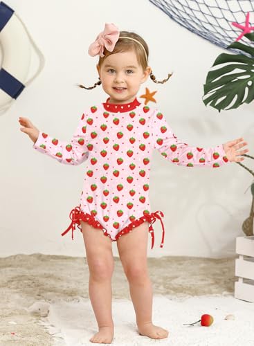 Image of BesserBay Baby Girl Swimsuit UPF 50+ Long Sleeve Zipper Snaps Bottom One Piece Rash Guard 0-36 Months