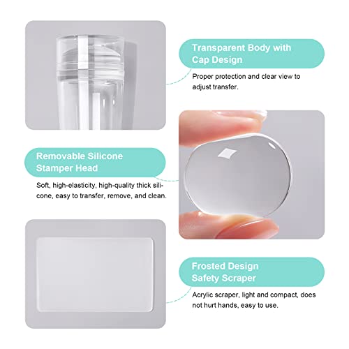 X&D Nail Art Stamper Clear Jelly Nail Art Stamping Transparent Silicone Rubber Nail Polish Stamper With Acrylic Scraper, Spare Head Kit For French Tips And Transfer Images #TOP4