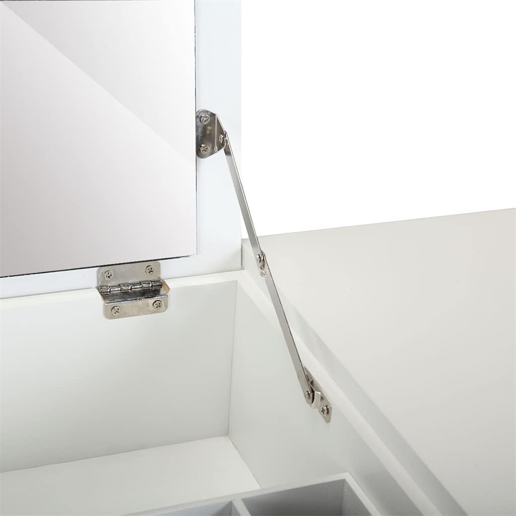 Dresser with Flip Mirror Makeup Dresser with 2 Drawers 3 Storage Organizer Dividers Upholstered Stool White