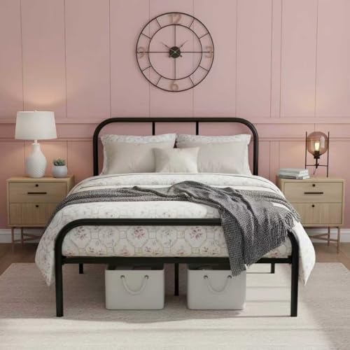 ZZINOKE Métal Cadre de Lit, 90 x 190 cm, avec Tête et Pied, lit Une Place, Adapté aux Petits Espaces, Nombreux Rangements sous Le Lit, Noir