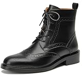 BEAU TODAY Black Combat Boots Womens Fall Shoes Winter Leather Ankle Boots for Women Dress Oxfords Lace Up Wingtip Brogue Short Booties US Size 8.5